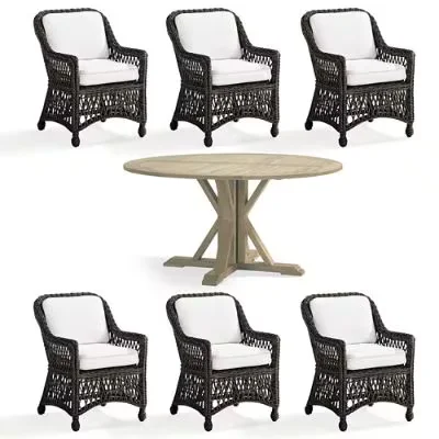 Hampton 7-Pc. Round Dining Set In Black Walnut Wicker